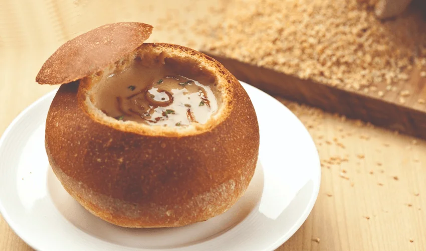 French Onion Chicken Soup in Bread Pot from MGrill