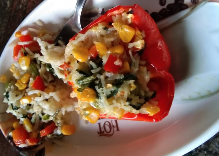 Rice Stuffed Capsicum Bake - Cooking Revived